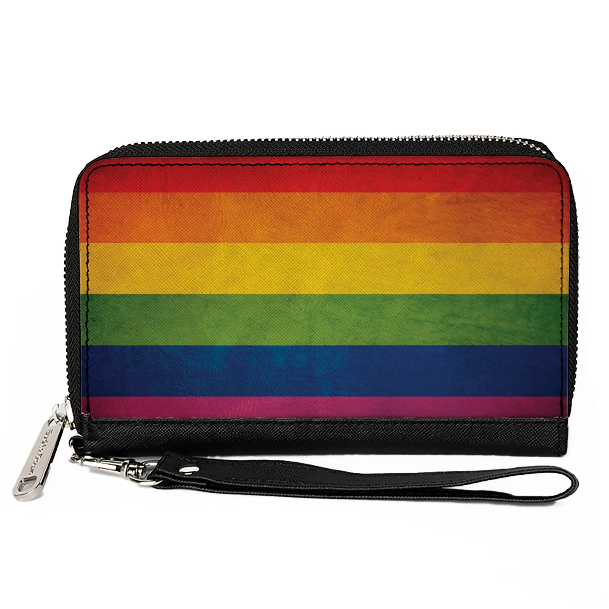 Women's PU Zip Around Wallet Rectangle - Flag Pride Distressed Rainbow