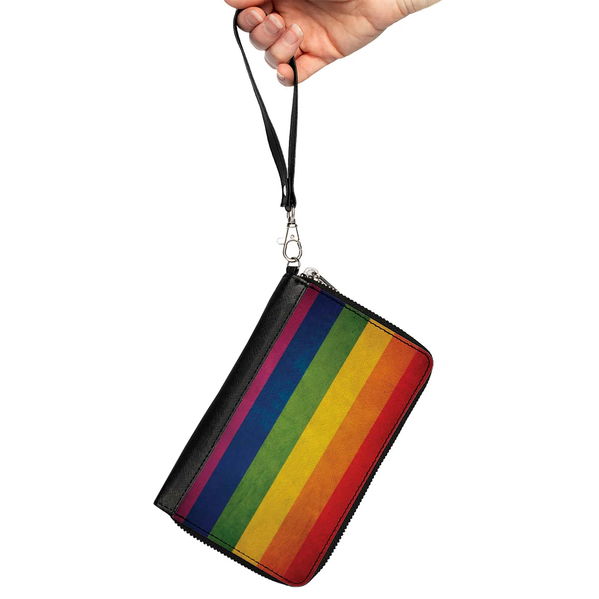 Women's PU Zip Around Wallet Rectangle - Flag Pride Distressed Rainbow