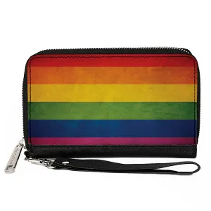 Women's PU Zip Around Wallet Rectangle - Flag Pride Distressed Rainbow