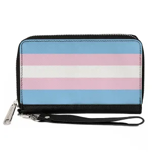Women's PU Zip Around Wallet Rectangle - Flag Transgender Baby Blue Baby Pink White