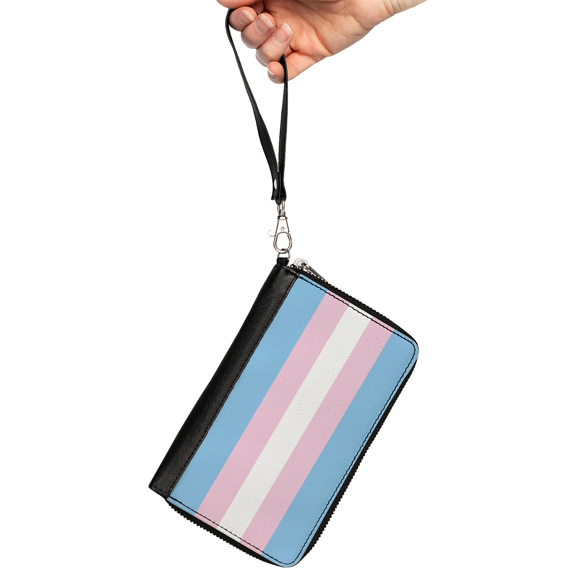 Women's PU Zip Around Wallet Rectangle - Flag Transgender Baby Blue Baby Pink White