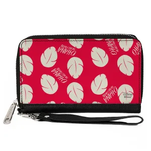Women's PU Zip Around Wallet Rectangle - Lilo & Stitch OHANA MEANS FAMILY Bounding Lilo Dress Leaves Red Ivory