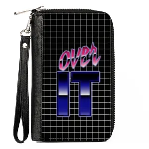 Women's PU Zip Around Wallet Rectangle - OVER IT Grid Black White Pinks Purples