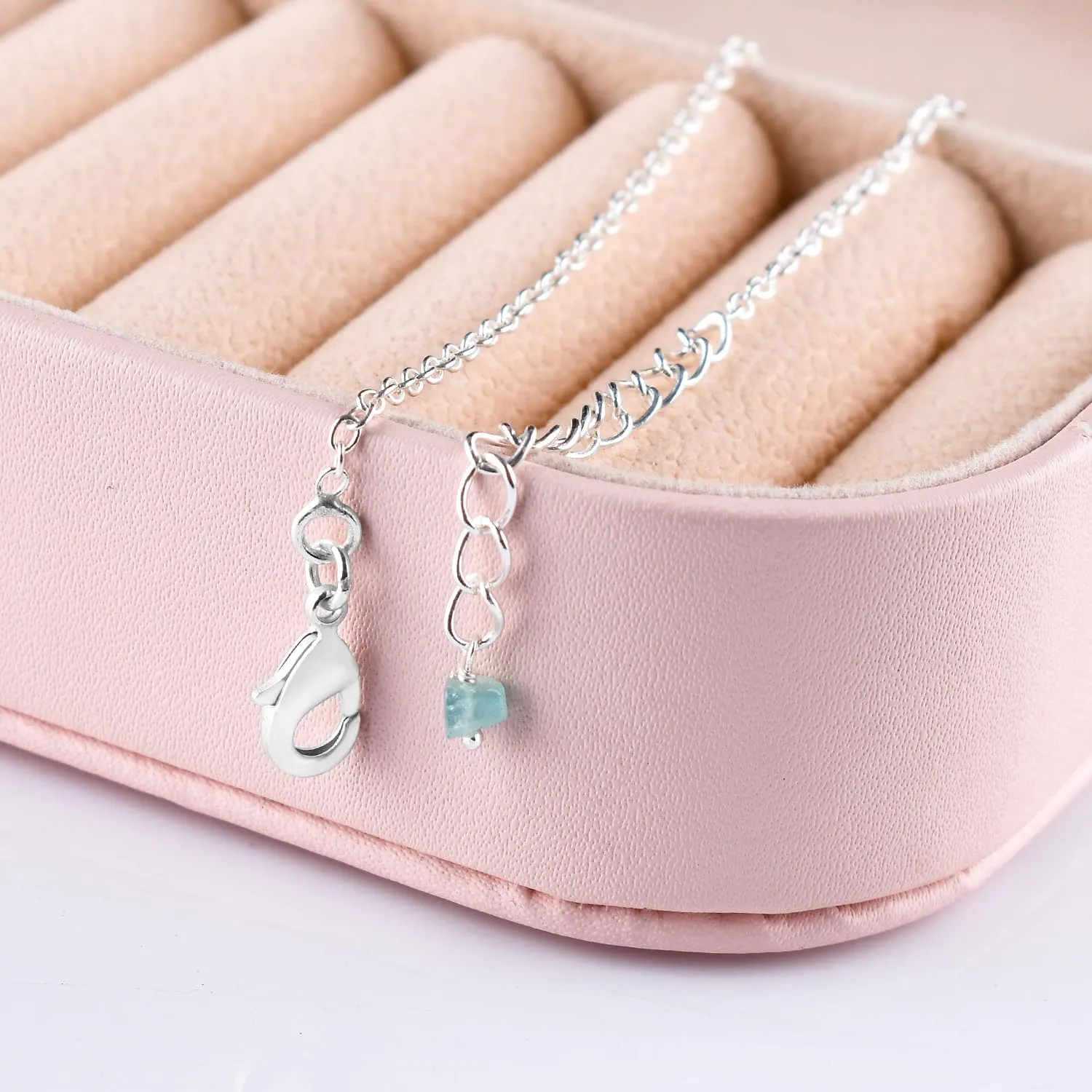 Yanara Aquamarine Anklets Nuggets Ankle Bracelets for Women Natural March Birthstone Silver Plated Jewelry in 9??  1.5?? inch Chakra Crystals Christmas Gifts For Her