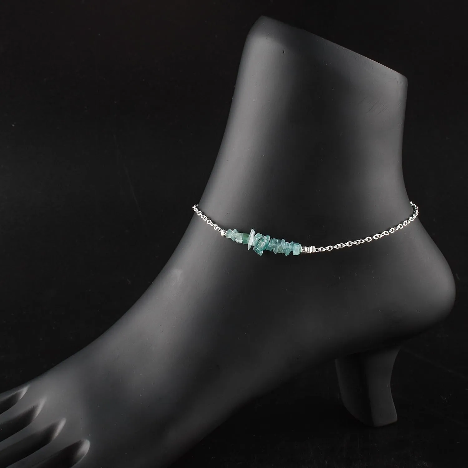 Yanara Aquamarine Anklets Nuggets Ankle Bracelets for Women Natural March Birthstone Silver Plated Jewelry in 9??  1.5?? inch Chakra Crystals Christmas Gifts For Her