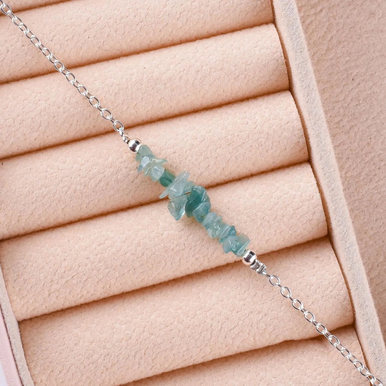 Yanara Aquamarine Anklets Nuggets Ankle Bracelets for Women Natural March Birthstone Silver Plated Jewelry in 9??  1.5?? inch Chakra Crystals Christmas Gifts For Her