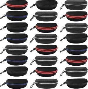 Yunsailing 24 Pack Hard Shell Sunglasses Case Zipper Eyeglasses Case Glasses Storage Unisex Protective Travel Sunglass Organizer with Portable Clip for Men and Women