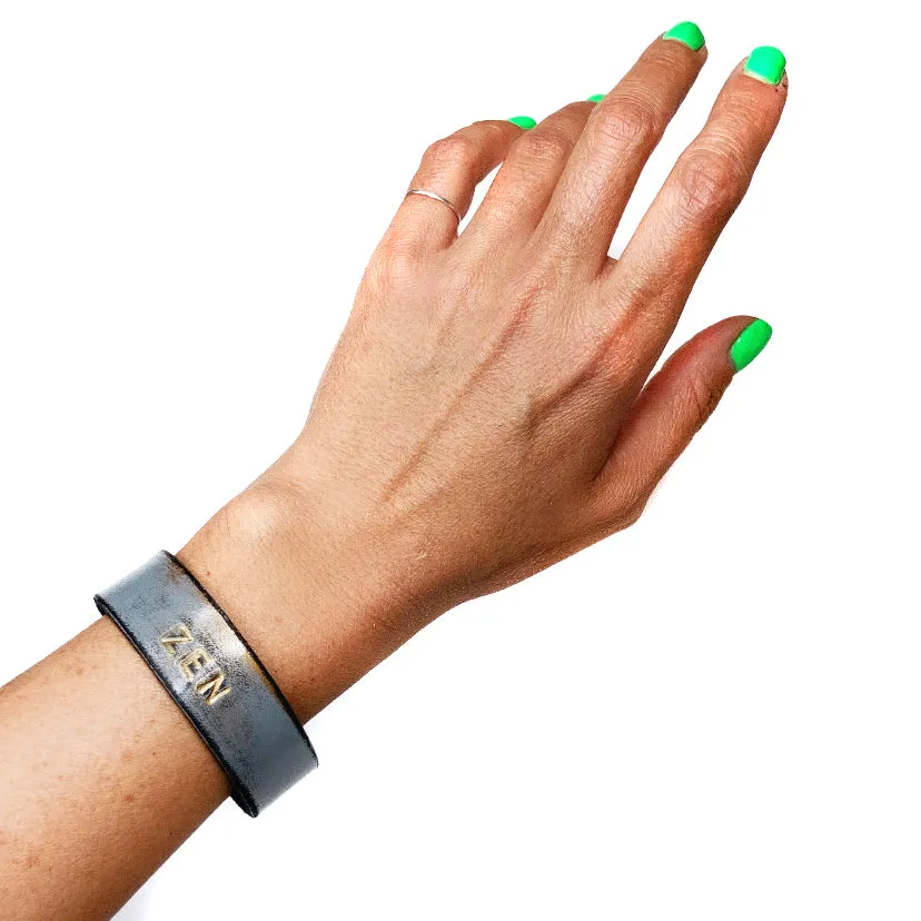 ZEN Stamped Bracelet - Distressed Grey/Gold