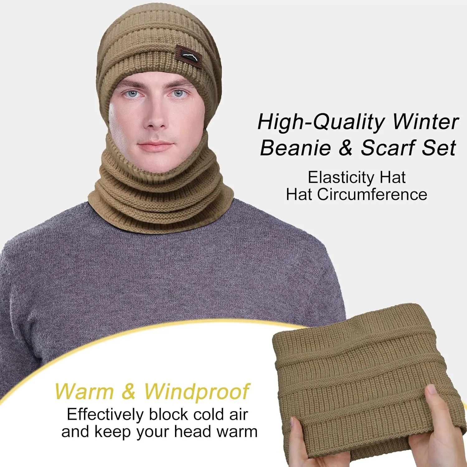 ZOORON Slouchy Beanies Hats for Men Women Warm Knit Winter Hats Chunky Beanie Infinity Scarf Set