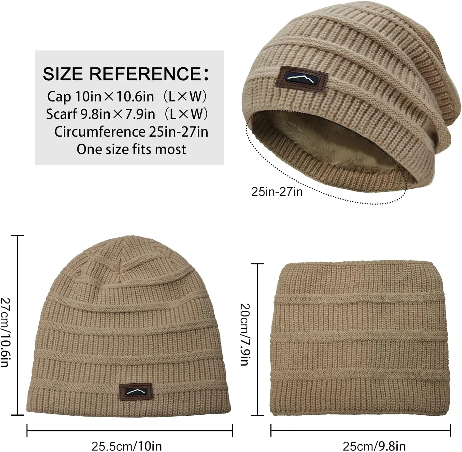ZOORON Slouchy Beanies Hats for Men Women Warm Knit Winter Hats Chunky Beanie Infinity Scarf Set