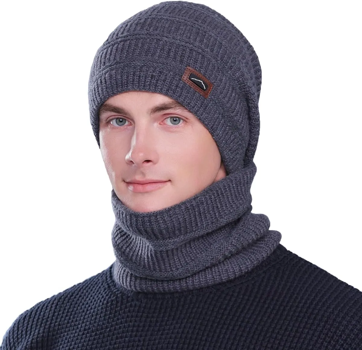 ZOORON Slouchy Beanies Hats for Men Women Warm Knit Winter Hats Chunky Beanie Infinity Scarf Set