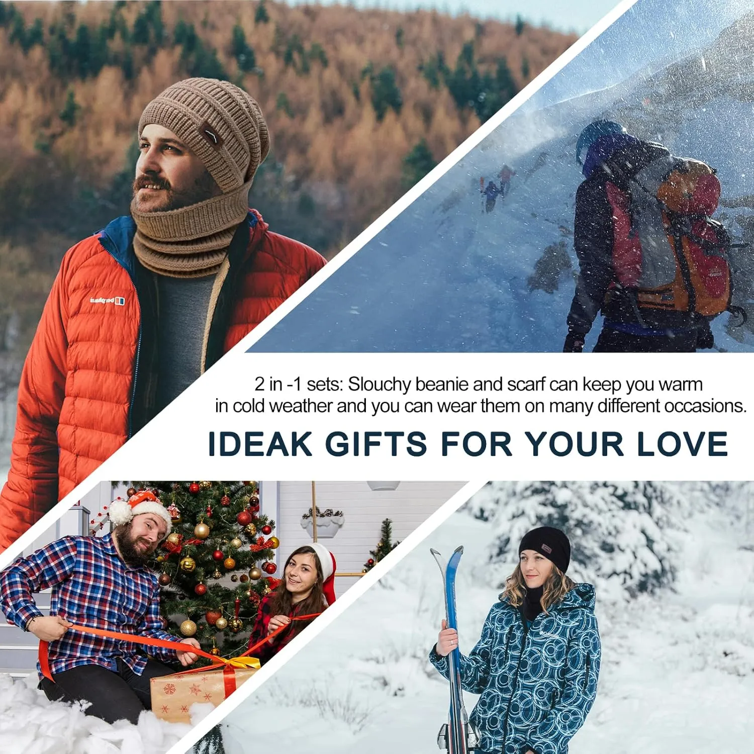 ZOORON Slouchy Beanies Hats for Men Women Warm Knit Winter Hats Chunky Beanie Infinity Scarf Set