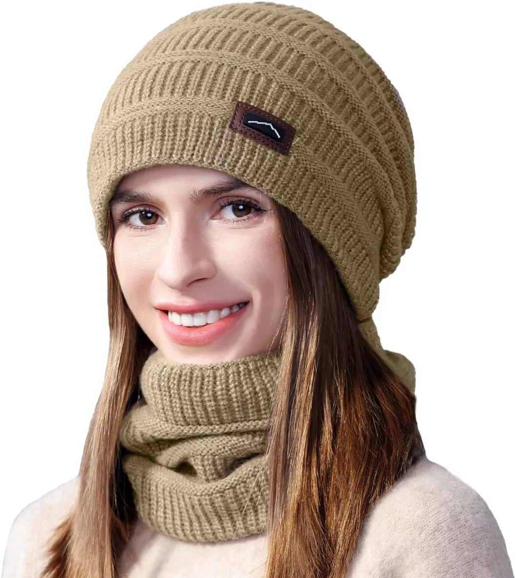 ZOORON Slouchy Beanies Hats for Men Women Warm Knit Winter Hats Chunky Beanie Infinity Scarf Set