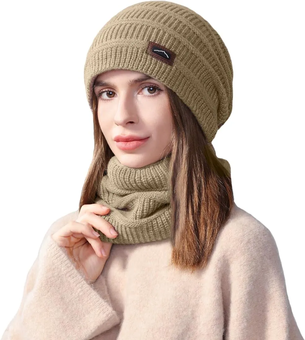 ZOORON Slouchy Beanies Hats for Men Women Warm Knit Winter Hats Chunky Beanie Infinity Scarf Set