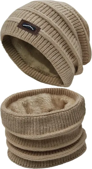 ZOORON Slouchy Beanies Hats for Men Women Warm Knit Winter Hats Chunky Beanie Infinity Scarf Set